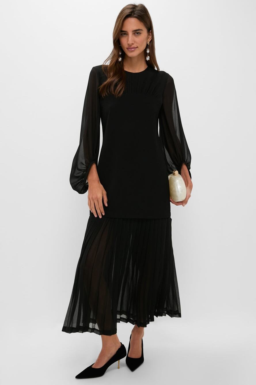 Tuckernuck Black Chiffon pleated Lorraine maxi dress size 4